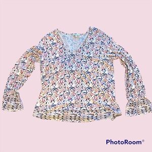 Lucky Brand cotton V-neck print top size Large.